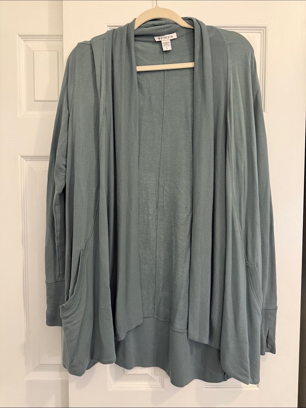 Athleta Draped Open-Front Cardigan in Sage Green